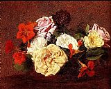 Bouquet Of Roses And Nasturtiums by Henri Fantin-Latour